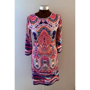 Jean Pierre Klifa Dress Size Small Pink Groovy Beach Resort Shift Midi Stretch